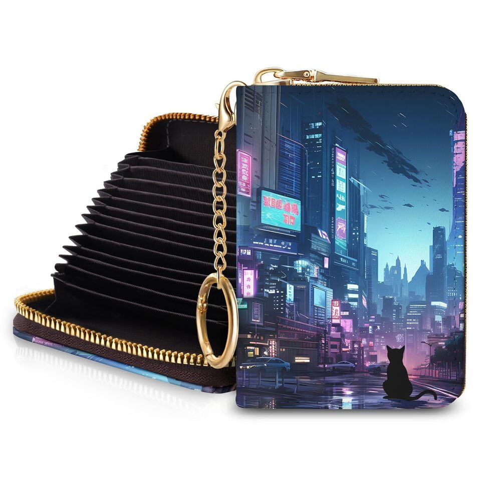 3407 Cyberpunk Neon Art Credit Card Holder  Small RFID Wallet with Zipper